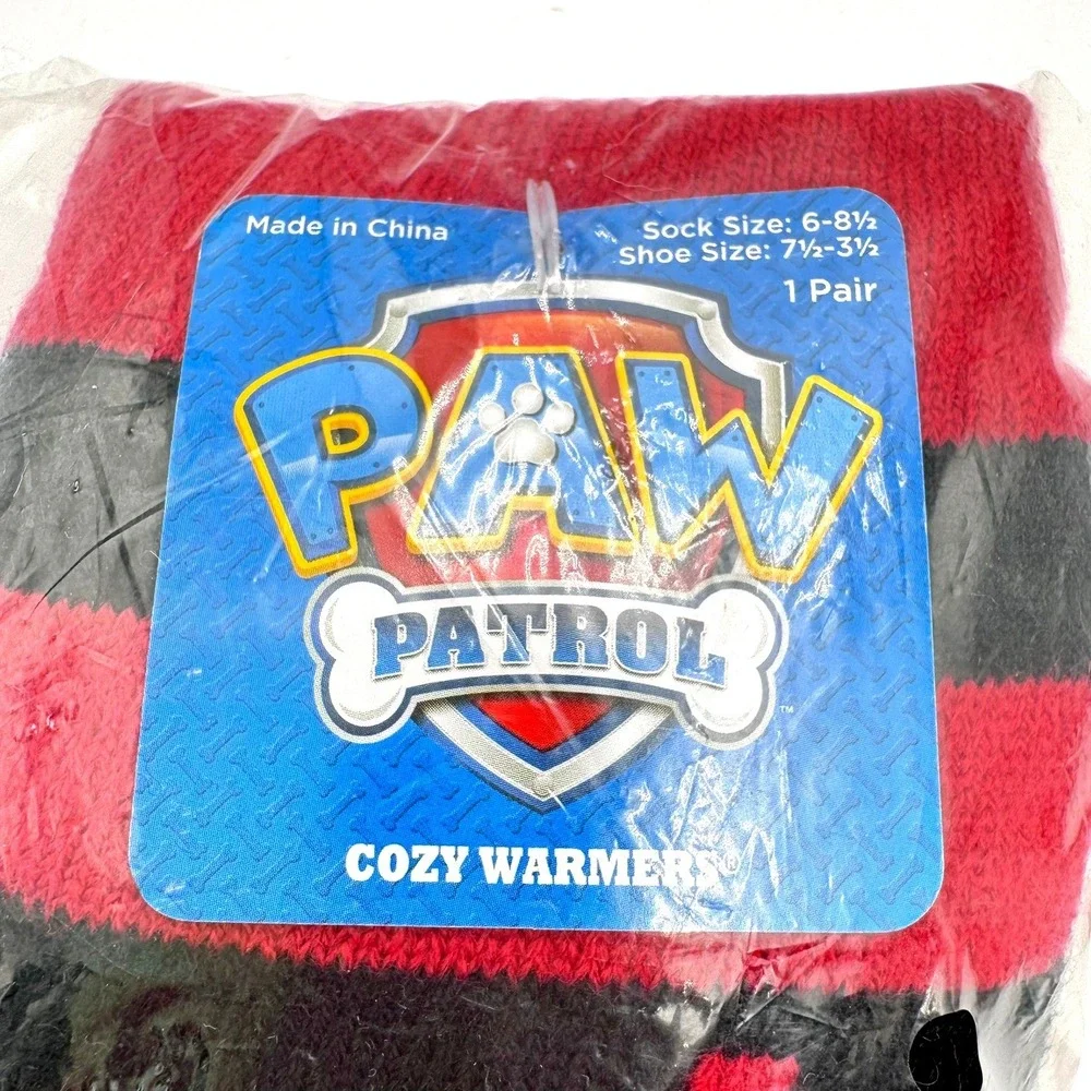 PAW PATROL NEW Marshall Cozy Warmers Kids Slipper Sock Size‎ 6-8.5 Red Black